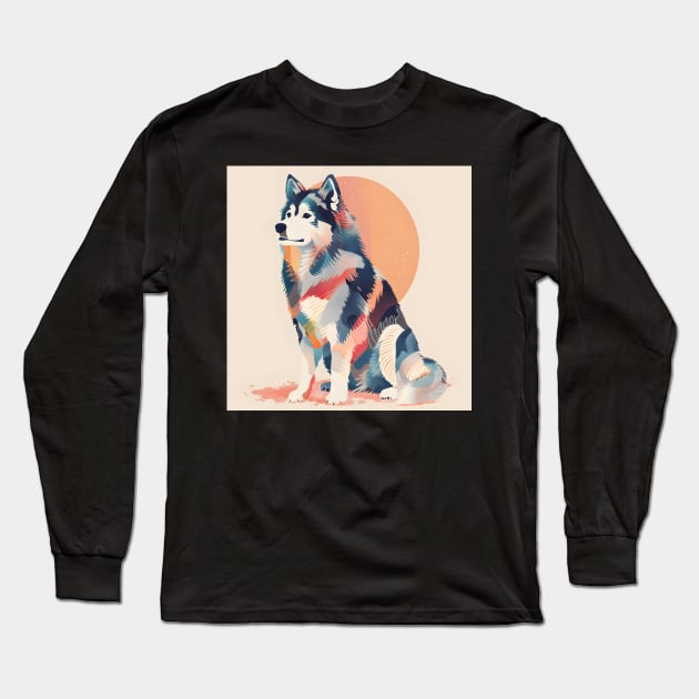 70s Alaskan Malamute Vibes: Pastel Pup Parade Long Sleeve T-Shirt by NatashaCuteShop